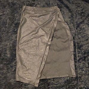 Black embossed croc extreme split midi skirt